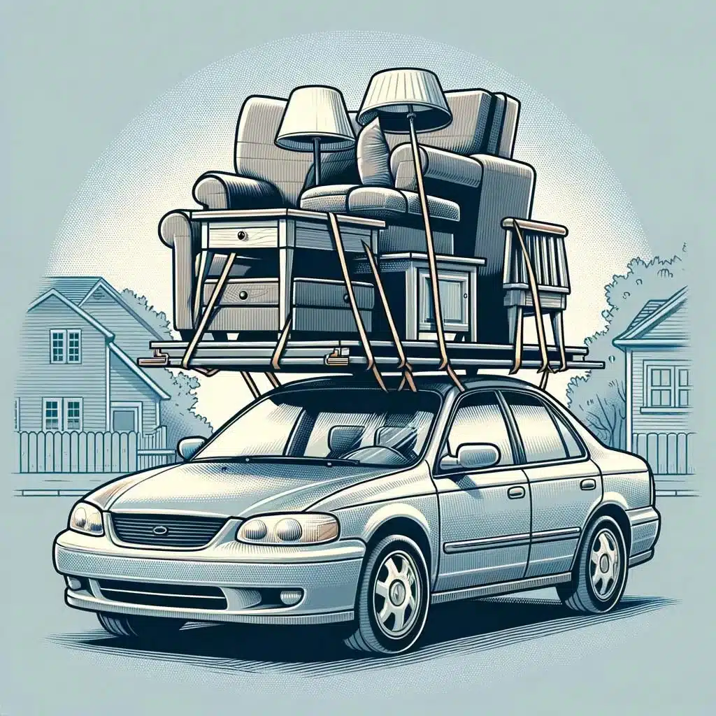 moving furniture on top of a car