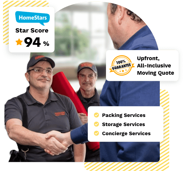 Ferguson Moving & Storage moving manager providing an on-site moving quote to a homeowner in Canada, specializing in residential and commercial moving services.