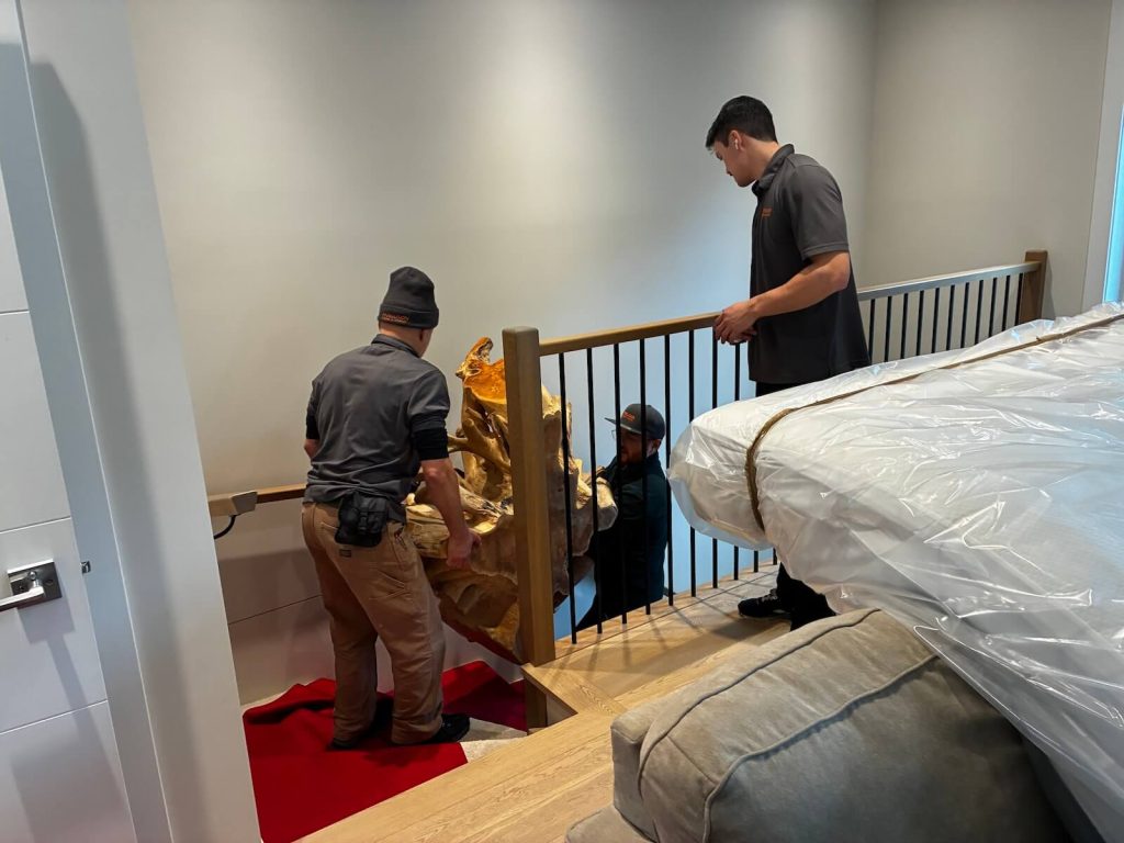Ferguson movers carrying a heavy decoration during a residential move in Victoria.