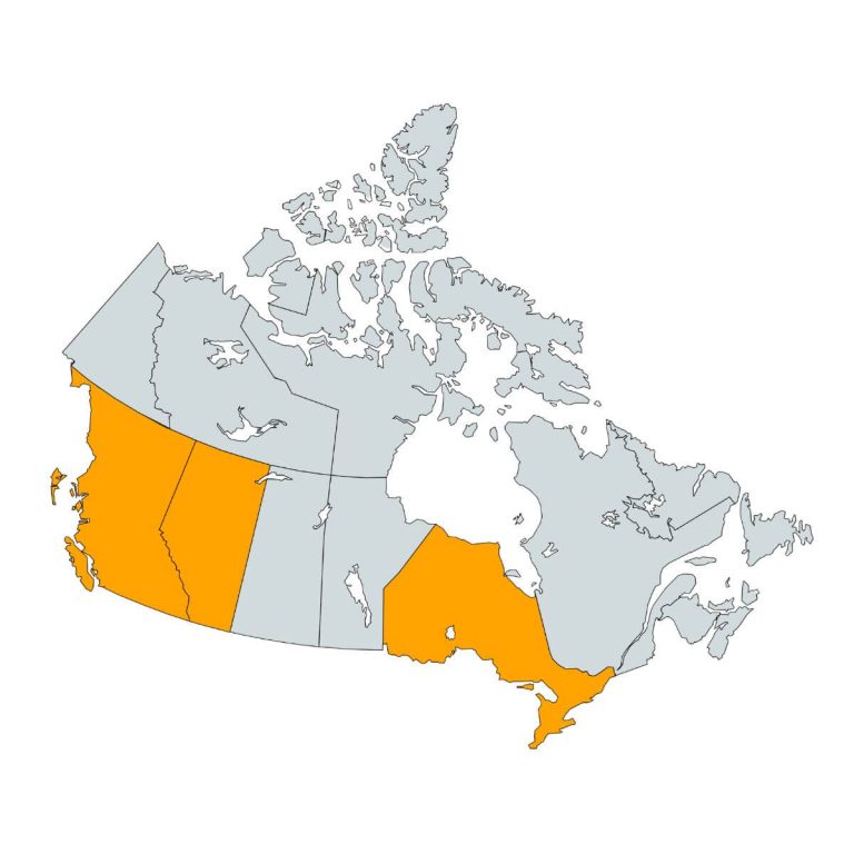 Graphic with a map showing Ferguson Moving & Storage's service areas in Canada.