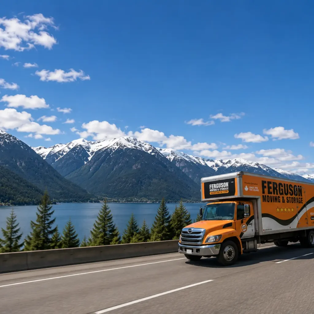 Ferguson moving truck driving down a BC Highway